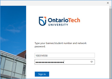 Ontario Tech banner ID sign in page.